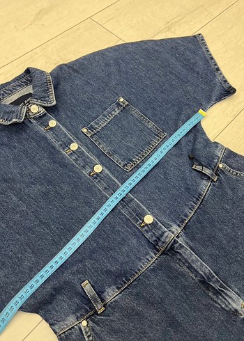 Kadın Lacivert Kemerli Denim Tulum - Görsel 4