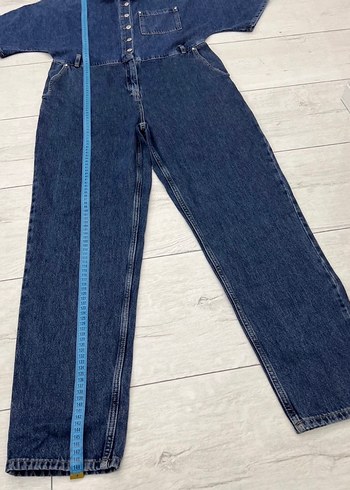 Kadın Lacivert Kemerli Denim Tulum - Görsel 6