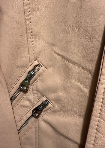 Pudra pembesi Kadın Deri Ceket - Kemer Detaylı - Görsel 2