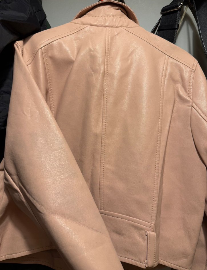 Pudra pembesi Kadın Deri Ceket - Kemer Detaylı - Görsel 3