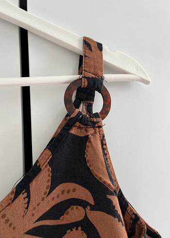 Bohem Desenli Kahverengi Askılı Bluz - Görsel 4