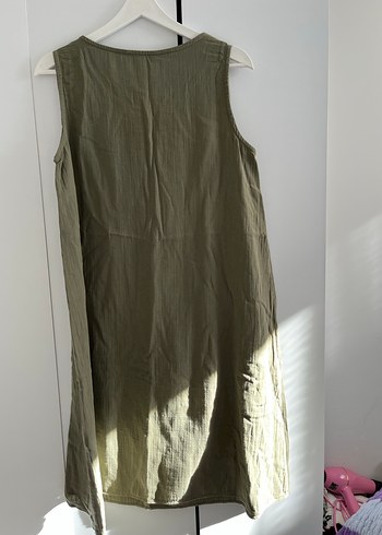 Düğmeli Keten Midi Bohem Elbise müslim kumaş - Görsel 4