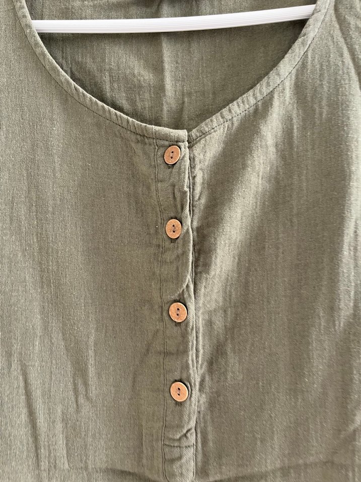 Düğmeli Keten Midi Bohem Elbise müslim kumaş - Görsel 2