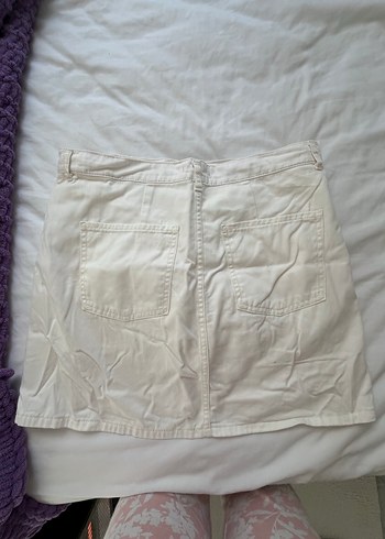 Düğmeli Beyaz Keten Midi şort Etek - Görsel 4