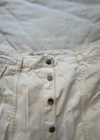 Düğmeli Beyaz Keten Midi şort Etek - Görsel 2