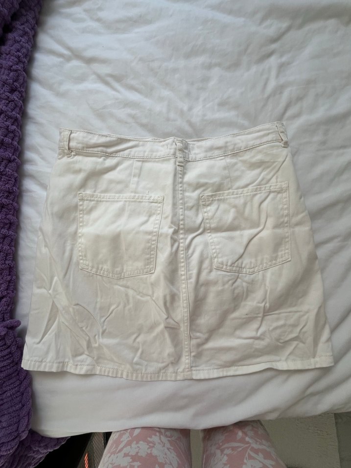 Düğmeli Beyaz Keten Midi şort Etek - Görsel 4