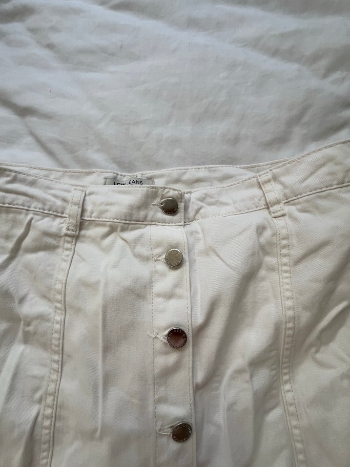 Düğmeli Beyaz Keten Midi şort Etek - Görsel 2