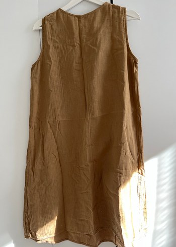 Bej Kolsuz Bohem Midi Elbise müslim kumaş - Görsel 4