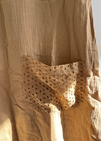 Bej Kolsuz Bohem Midi Elbise müslim kumaş - Görsel 2