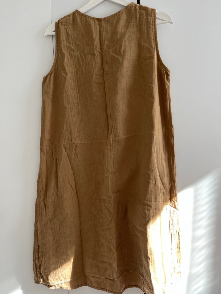 Bej Kolsuz Bohem Midi Elbise müslim kumaş - Görsel 4