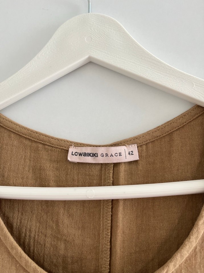 Bej Kolsuz Bohem Midi Elbise müslim kumaş - Görsel 3