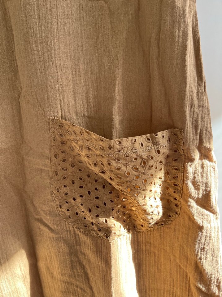 Bej Kolsuz Bohem Midi Elbise müslim kumaş - Görsel 2