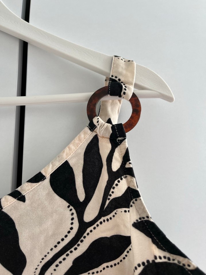 Siyah Desenli Bej Askılı Bluz - Görsel 2