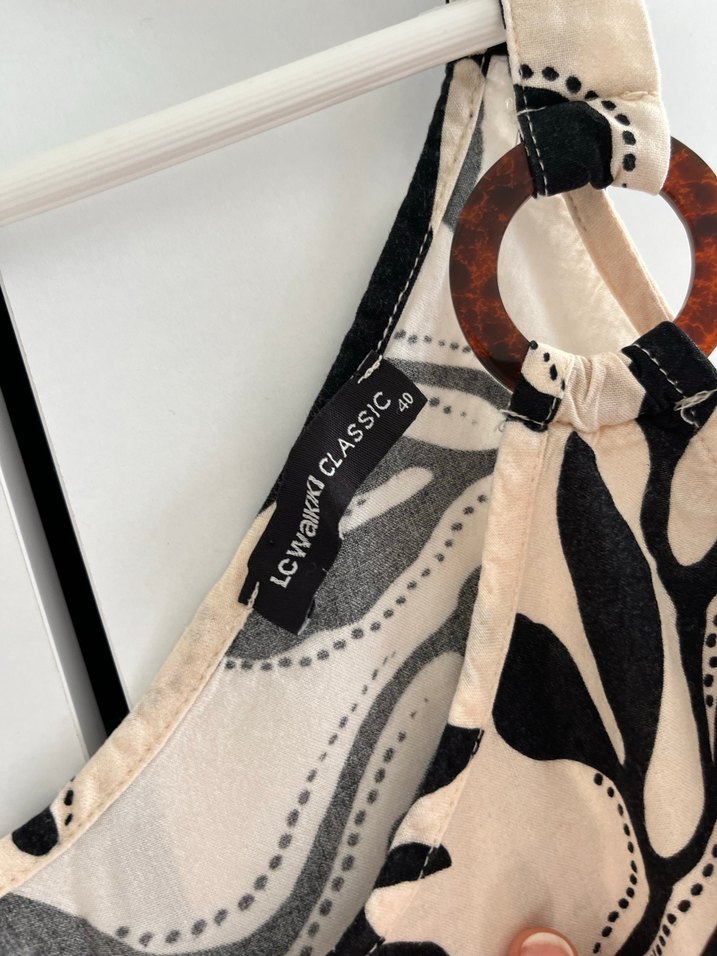 Siyah Desenli Bej Askılı Bluz - Görsel 3