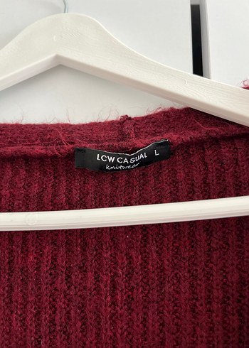 Bordo V Yaka Düğmeli Triko Hırka - Görsel 2