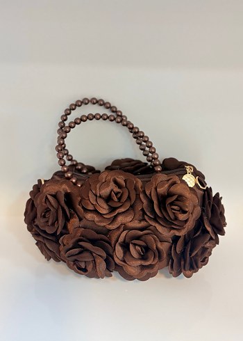 Kahverengi Çiçek Detaylı Zincirli Kadın Çanta - Görsel 2