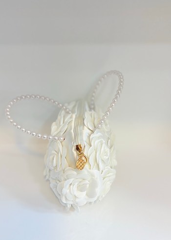 İnci Saplı Beyaz Çiçekli Kadın Çantası - Görsel 2