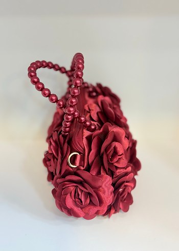 Bordo Çiçekli Boncuklu Kadın Çantası - Görsel 2