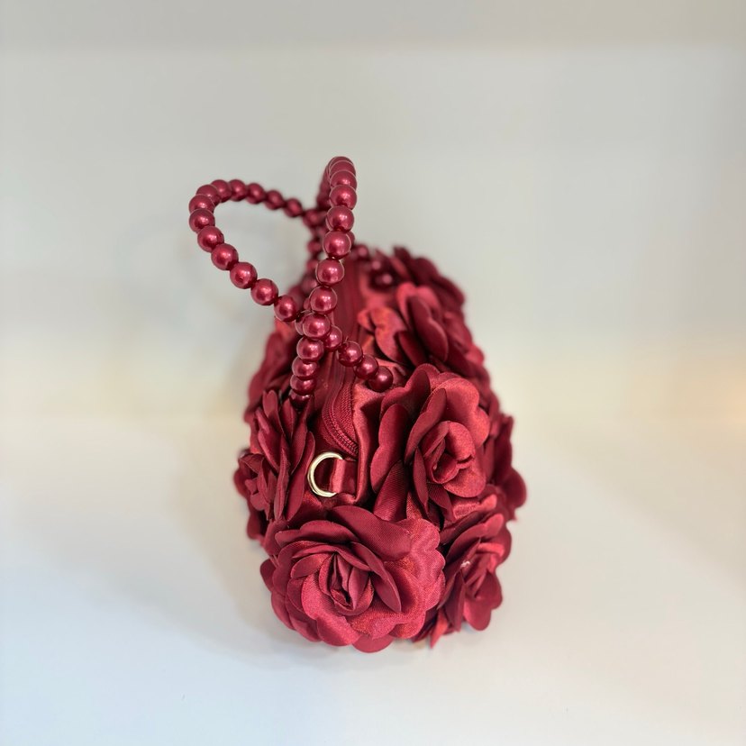 Bordo Çiçekli Boncuklu Kadın Çantası - Görsel 2