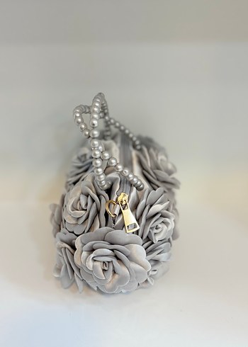 Boncuklu Çiçekli Gri Kadın Çanta - Görsel 2