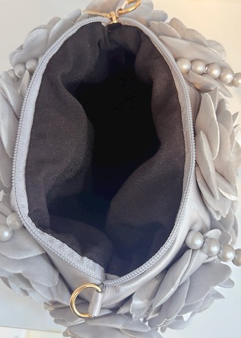 Boncuklu Çiçekli Gri Kadın Çanta - Görsel 4