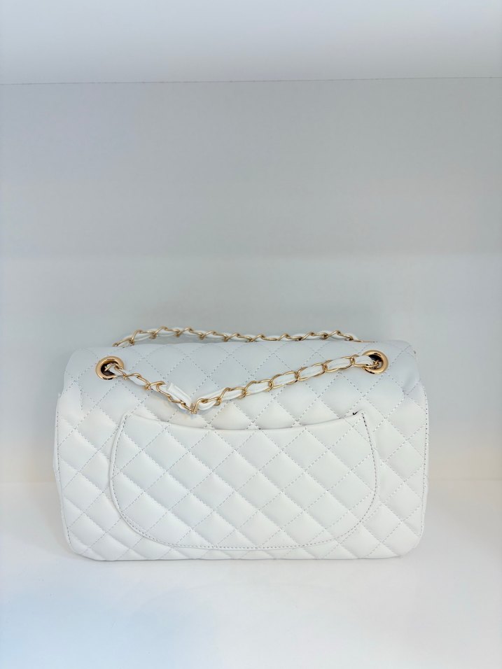 Beyaz deri kapitone çanta - Görsel 3