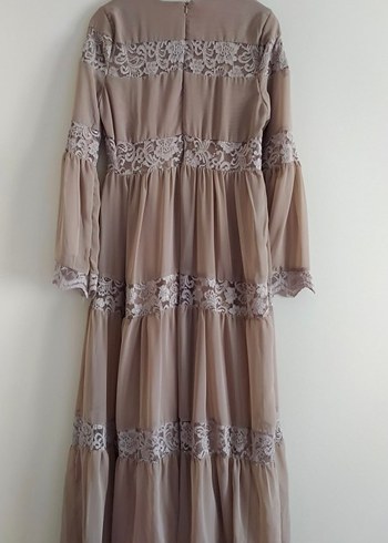 Bej Dantel Detaylı Bohem Uzun Elbise - Görsel 2