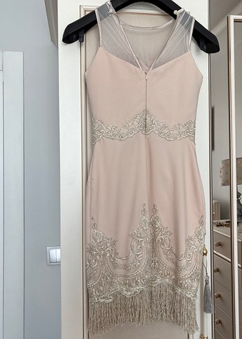 Dantel Detaylı Pembe Straplez Abiye Elbise - Görsel 2