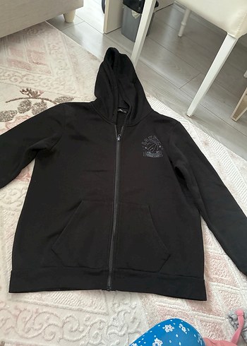 Siyah Fermuarlı Kapüşonlu Spor Ceket - Görsel 2