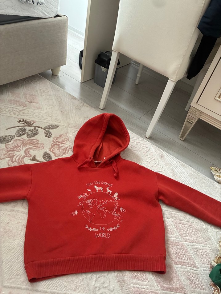 Koton Kırmızı Kapüşonlu Fermuarlı Sweatshirt - Görsel 2