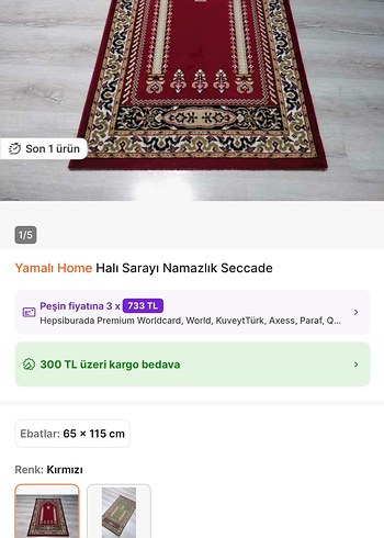 Saray Halı Namazlık seccade 65X115 - Görsel 4