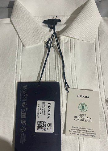 Orjinal Prada Beyaz Fermuarlı Erkek Polo Tişört - Görsel 3