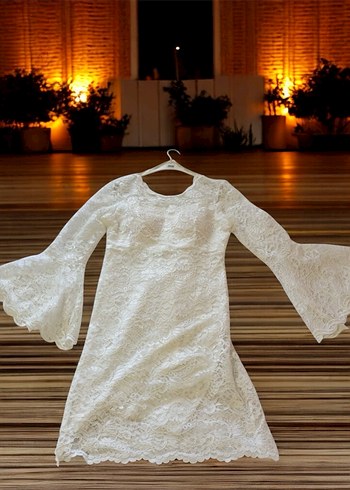 Dantel Detaylı Beyaz Midi Bohem Nikah Elbisesi - Görsel 3