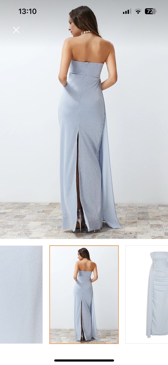 Mavi Drapeli Straplez Uzun Abiye Elbise - Görsel 4