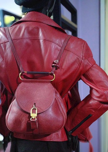 Kırmızı Mini Biker Deri Ceket - Görsel 5