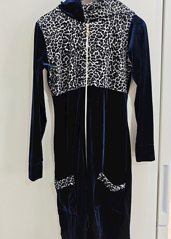 Kadın Lacivert Uzun Kollu Uzun Kadife Tunik - Görsel 2