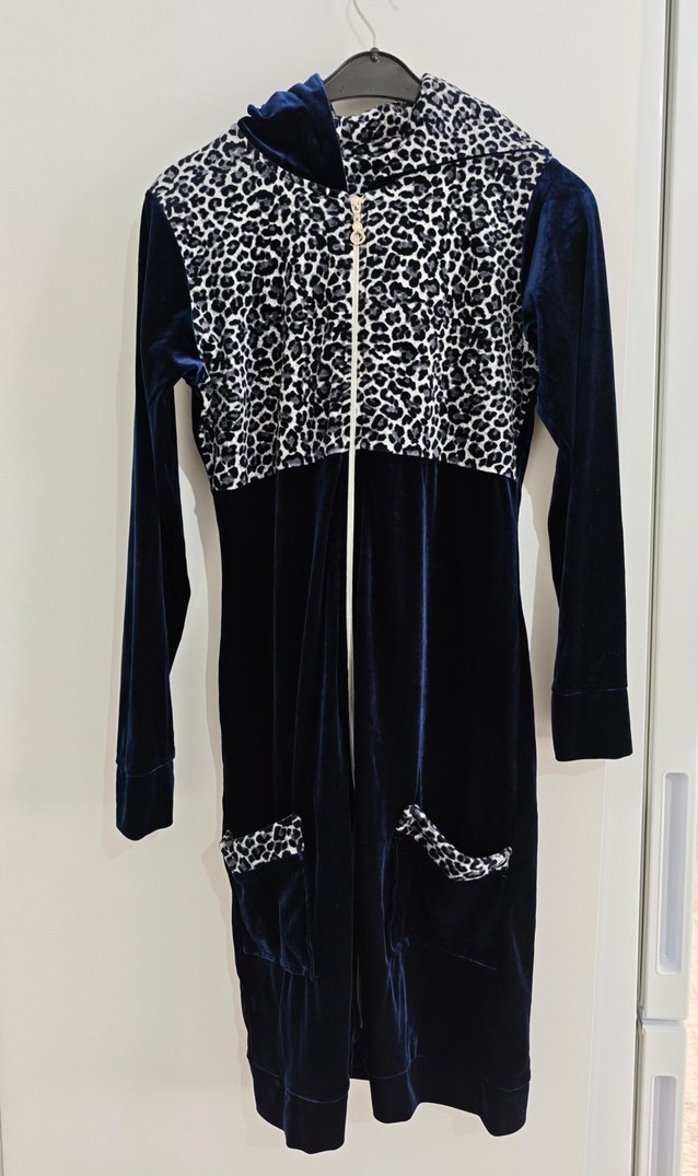 Kadın Lacivert Uzun Kollu Uzun Kadife Tunik - Görsel 2