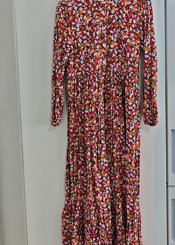 Uzun Kollu, Pilili, Renkli Bohem Elbise - Görsel 2