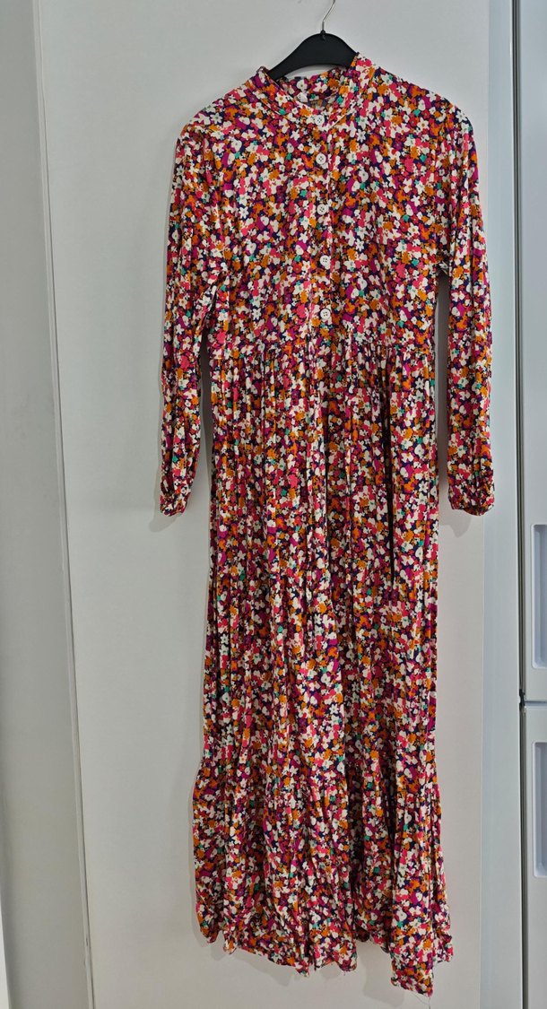 Uzun Kollu, Pilili, Renkli Bohem Elbise - Görsel 2