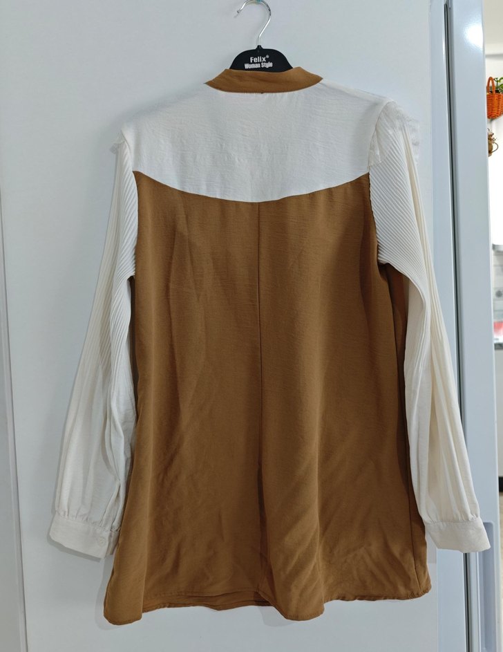 Bej  kahverengi Uzun Kollu Bohem Kadın Bluz - Görsel 2