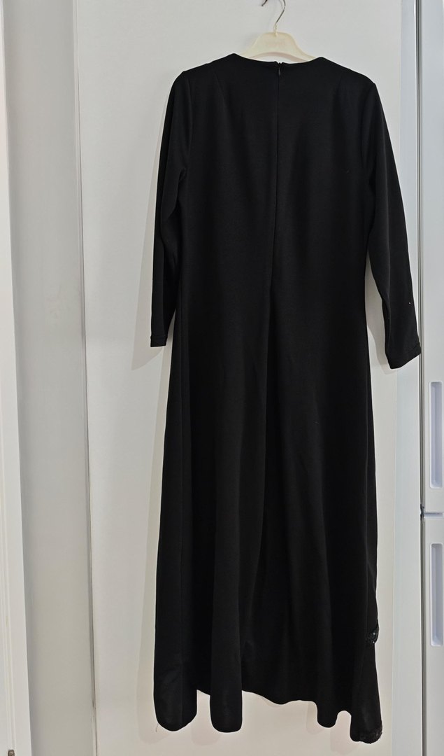 Siyah Uzun Kadın Elbise, Drapeli - Görsel 2