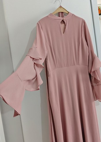 pudra Uzun Kollu Fırfırlı Kadın Elbise - Görsel 3