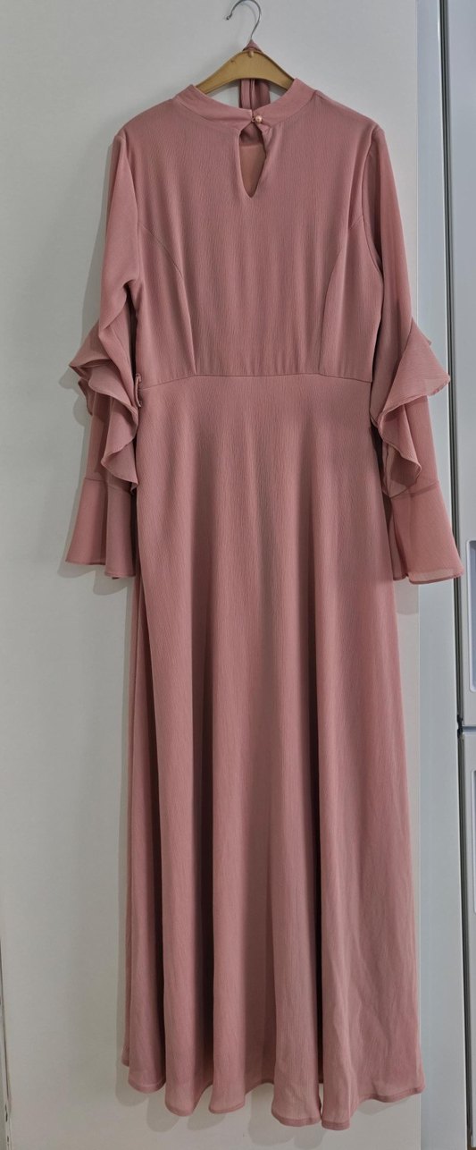 pudra Uzun Kollu Fırfırlı Kadın Elbise - Görsel 2