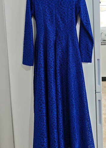 Uzun Kollu Mavi Güpür
 Desenli Uzun Elbise - Görsel 2