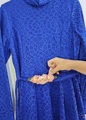 Uzun Kollu Mavi Güpür
 Desenli Uzun Elbise - Görsel 4