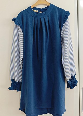 Uzun Kollu Mavi Kadın Tunik - Görsel 2