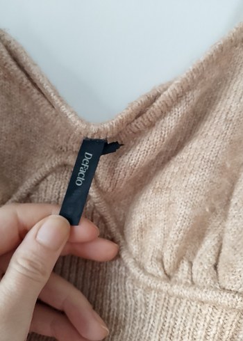 Bej V Yakalı Örgü Mini Büstiyer - Görsel 3