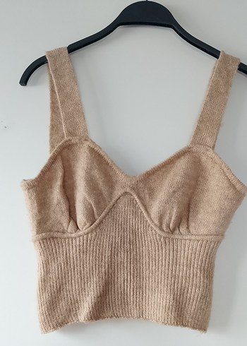 Bej V Yakalı Örgü Mini Büstiyer - Görsel 2