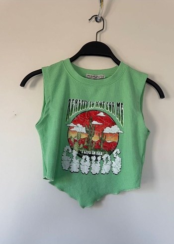 Düğmeli Yeşil Baskılı Crop Top - Görsel 2