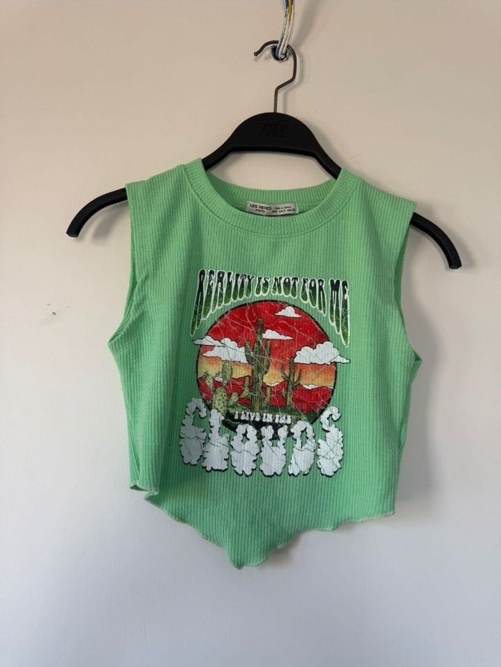 Düğmeli Yeşil Baskılı Crop Top - Görsel 2